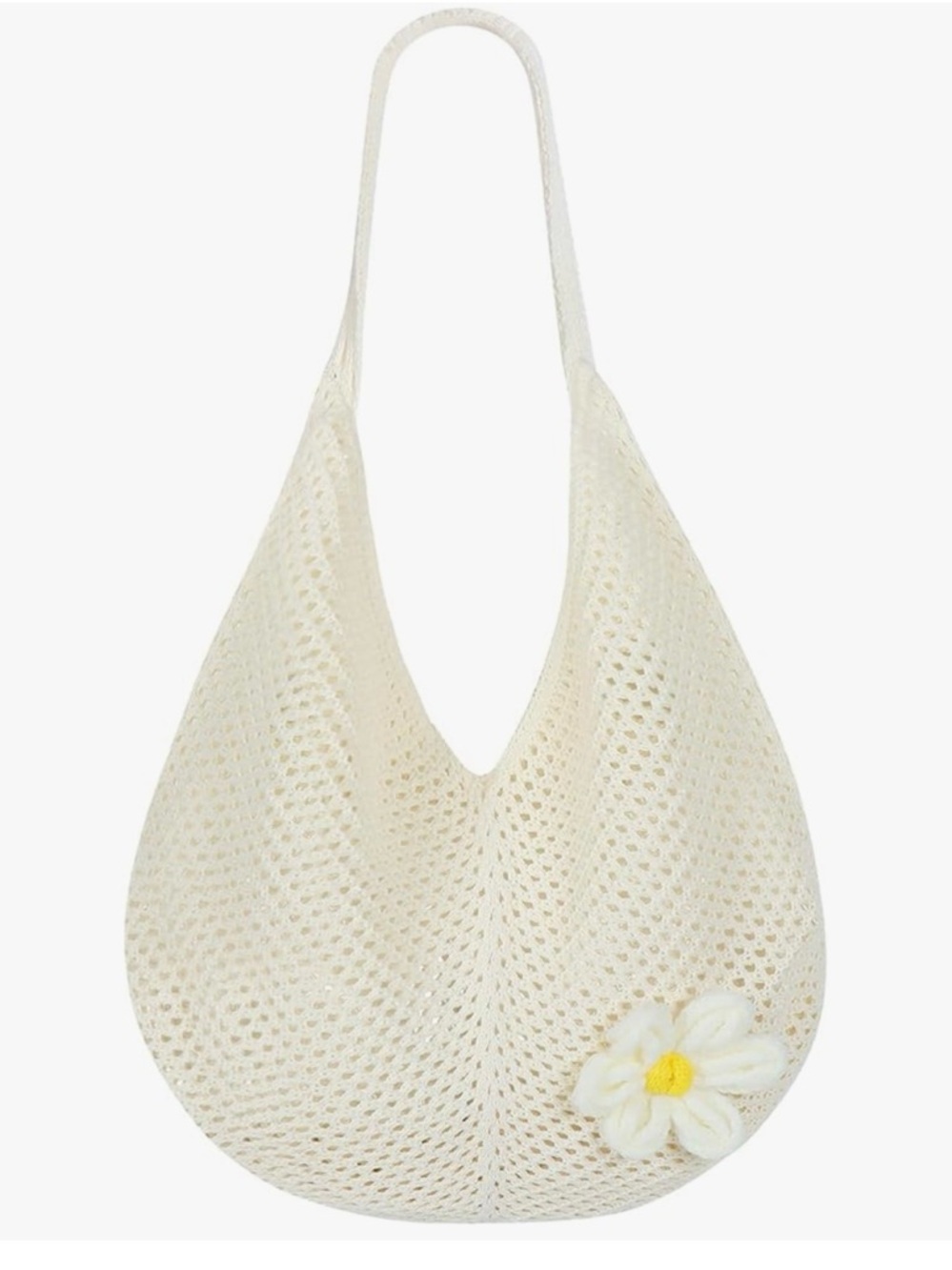 Cream Crochet Daisy Tote Bag